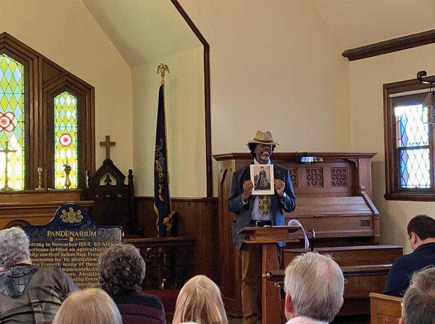 Historian and author Rev. Roland Barksdale-Hall addresses the audience as the keynote speaker for the Pennsylvania Historical Marker dedication ceremony in 2019. Barksdale-Hall shared from the George and Caroline Lewis family history, “The House that Love Built.” Photo, Angela Jaillet-Wentling