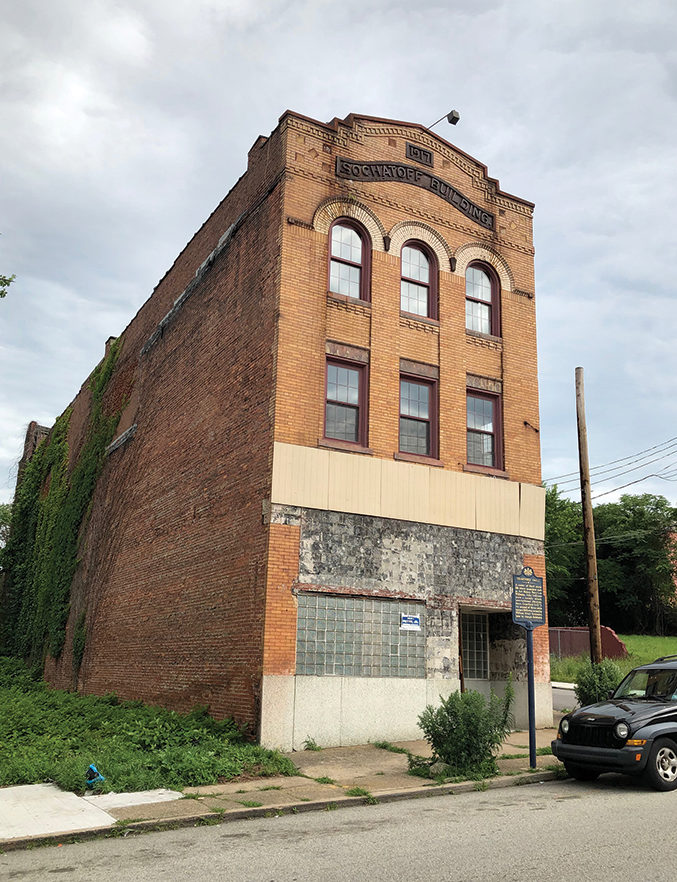 Crawford Grill No. 2 operated from 1945 to 2003 on the first floor of the Sochatoff Building, still standing in Pittsburgh’s Hill District. Photo, Jeff Slack, Time & Place LLC