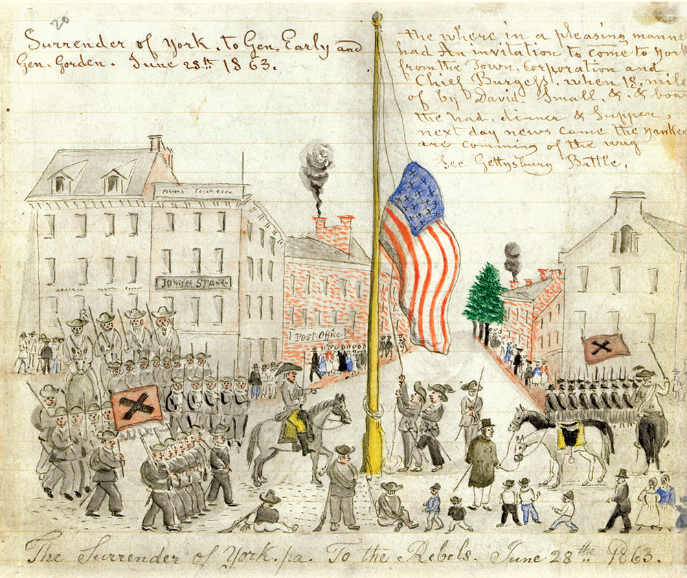 Citizens watch as York is surrendered to Confederate officers on June 28, 1863. Collections of the York County History Center, York, PA
