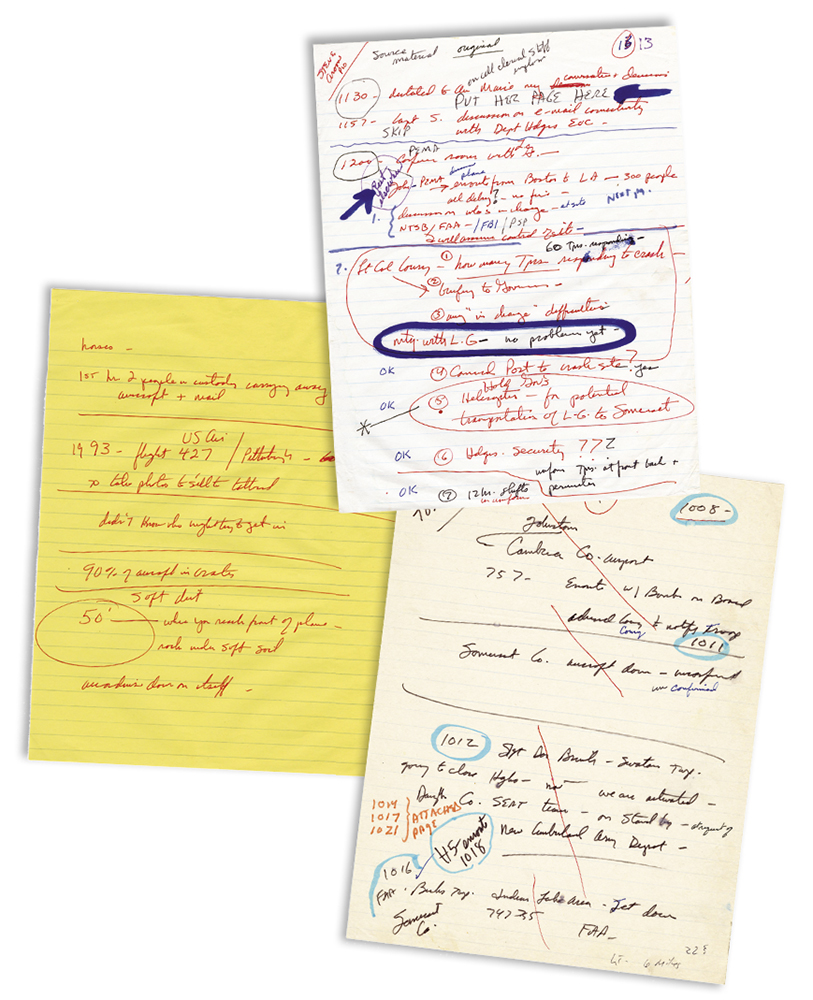 Pages from Col. Paul Evanko’s field notes on the Flight 93 crash, 2001. Pennsylvania State Archives, RG-30.83: Colonel Paul Evanko Collection