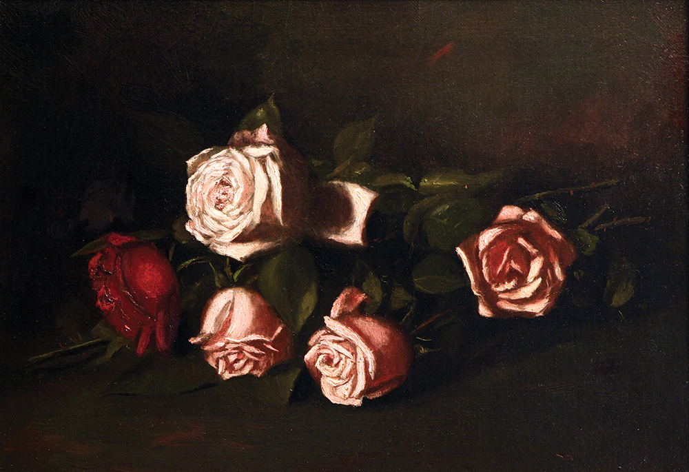 Roses on Table Top (1872, oil on canvas, 10 x 17 in.) by George Cochran Lambdin. Magnolia Cottage Collection / Photo by Craig A. Benner