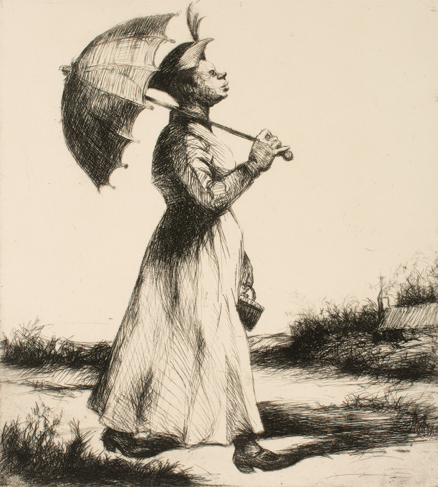 Sunday Morning (c. 1939, etching) is believed to depict Thrash’s beloved mother, Ophelia. Despite working as many as seven days a week keeping house and cooking for a white family, Ophelia insisted on church on Sundays for herself and her children. Philadelphia Museum of Art (Purchased with the Thomas Skelton Harrison Fund, 1941)