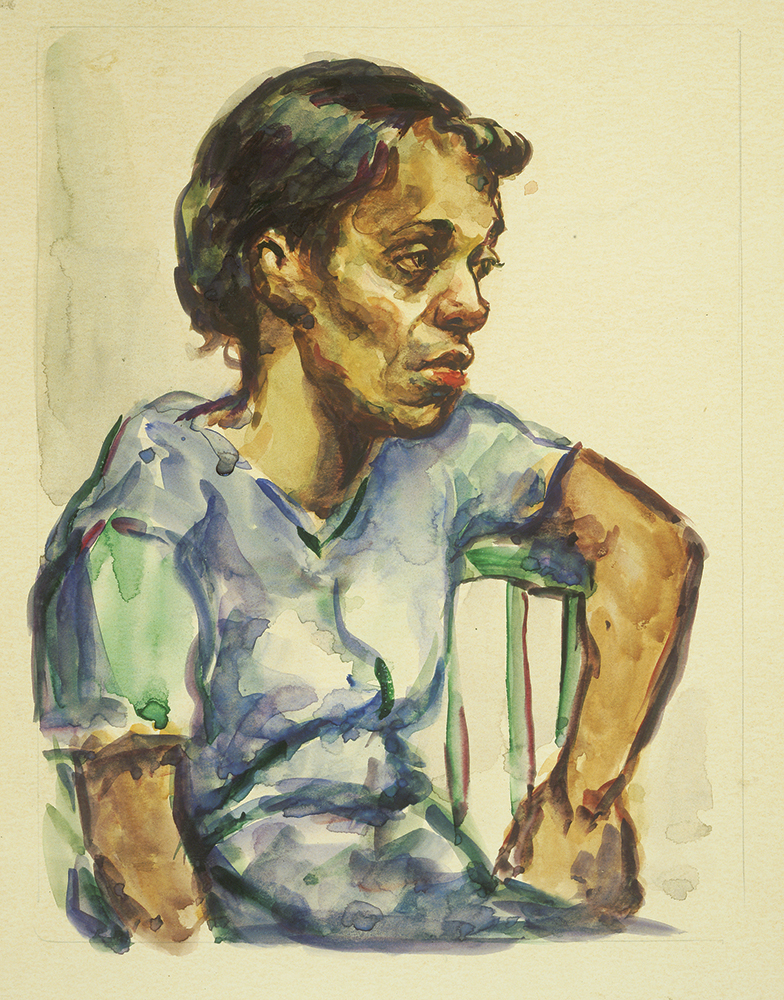 Pensive Woman (1940s–1950s, watercolor on beige watercolor paper) is one of the many portraits Thrash created during his career. As art historian Kymberly Pinder has written, “Thrash is deservedly well known for the striking portrait heads he made, which bestow individuality and dignity on his sitters. He would have been aware of the need to counteract the negative representations of African Americans.” Philadelphia Museum of Art (Purchased with the Gertrude Schemm Binder Fund, 1996)