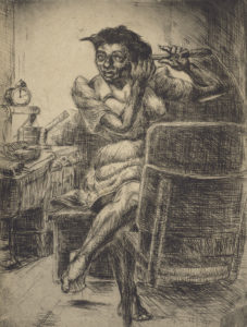 Saturday Night (c. 1942–45, etching) is, according to John Ittmann, the Philadelphia Museum of Art’s longtime curator of prints, “a charming vignette . . . [that] shows a hairdresser curling her own hair late at night after the last customer has left.” Philadelphia Museum of Art (Purchased with the Katharine Levin Farrell Fund, 1997)