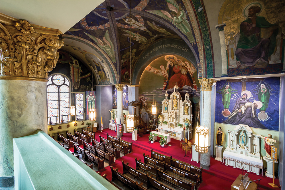 View of the sanctuary at St. Nicholas Croatian Catholic Church. Society to Preserve the Millvale Murals of Maxo Vanka / Pawsburgh Photography
