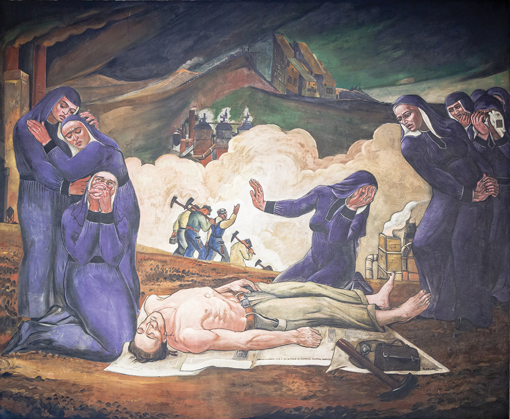 Immigrant Mother Gives Her Sons for American Industry, St. Nicholas Croatian Catholic Church, 1937. Society to Preserve the Millvale Murals of Maxo Vanka / Pawsburgh Photography