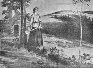 “Hermit Saint of the Oley Valley,” part of the Romances of Pennsylvania series in the North American newspaper of Philadelphia, May 31, 1914, featured this depiction of a self-reliant Mountain Mary with ax in hand. Don Yoder Collection, Pennsylvania German Cultural Heritage Center, Kutztown University