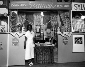 An exhibitor displays Rainey’s O-Ke-Doke potato chips and snacks at a food show in Philadelphia, March 1938. Pennsylvania State Archives, RG-13