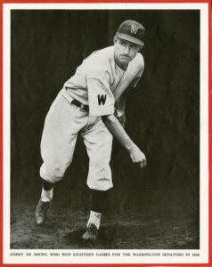 Print of Washington Senator Jimmie DeShong shown demonstrating part of his pitching motion. Published originally in a 1938 edition of Baseball Magazine. Pennsylvania State Archives, MG-254