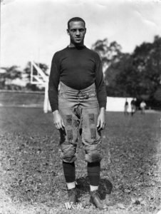 Charles West, here on the football field in 1922, was the first African American quarterback to play in the Rose Bowl. Learned T. Bulman ‘48 Historic Archives & Museum, Washington & Jefferson College