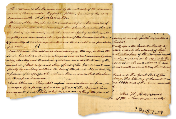Gov. Joseph Ritner’s proclamation calling for state militia to restore order in Harrisburg in what became known as the “Buckshot War.” Pennsylvania State Archives, MG-8