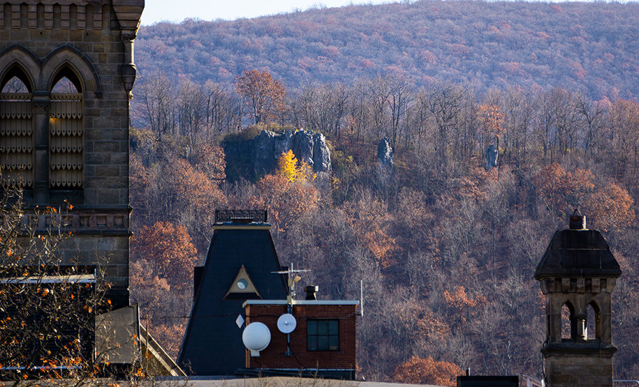 A view of Chimney Rocks on Chimney Ridge from Hollidaysburg. Pennsylvania State Historic Preservation Office