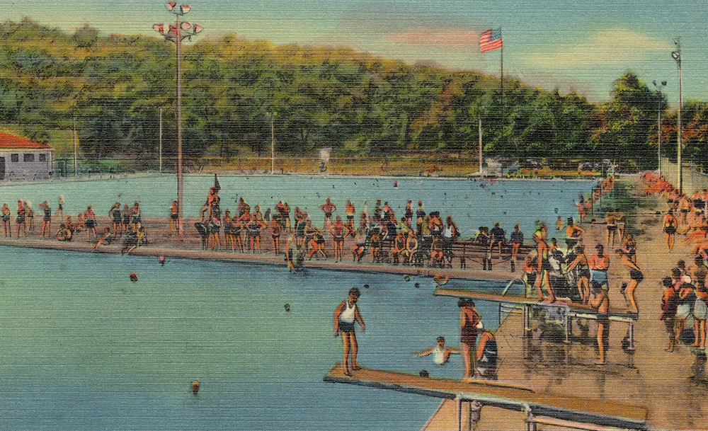 Pittsburgh officials declared Highland Park pool “open to all” during its first season in 1931, but Blacks who attempted to enter were attacked and forced out by white swimmers. This c. 1940 postcard shows the pool’s two large tanks — one for wading and one for swimming. Pennsylvania State Archives, MG-213