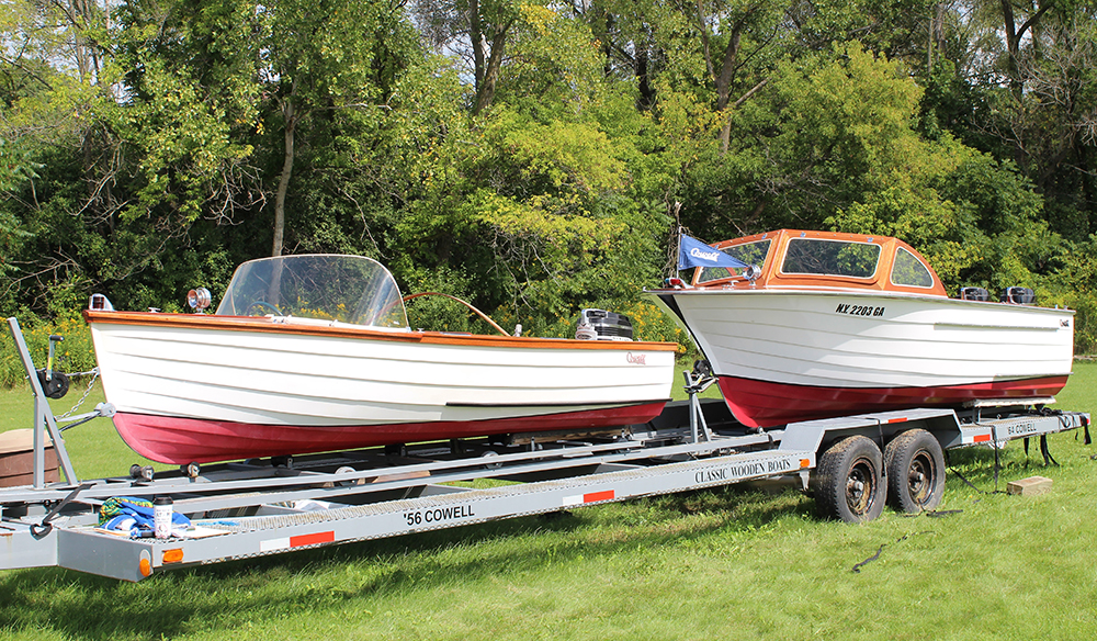 The 1956 Cowell Runabout, front, before heading to The State Museum of Pennsylvania, and the circa 1960 Cowell King model, behind, now at the Erie Maritime Museum. Photo, PHMC