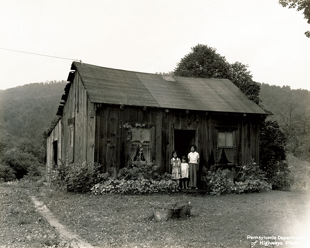 The children in this 1937 photograph are standing in front of one of the clapboard houses that replaced the traditional log cabins built by the Seneca. Pennsylvania State Archives, MG-12