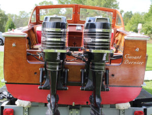 The two Mercury outboard motors on the King model. Photo, PHMC