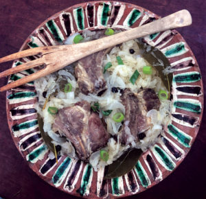 Pork and sauerkraut, a classic New Year’s dish served at the traditional time of winter butchering, has become a culinary signifier of Pennsylvania Dutch cultural influence. Photo by William Woys Weaver