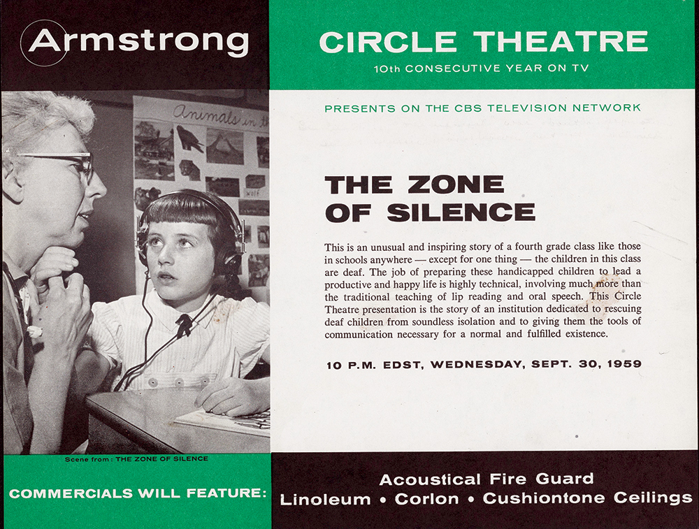 Patty Duke starred in an Armstrong Circle Theatre episode highlighting the work of the St. Joseph’s School for the Deaf in the Bronx, New York, September 30, 1959. LancasterHistory, Armstrong Archive