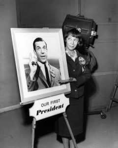Comedic talents Fred Gwynne and Imogene Coca promoted the Armstrong Ceiling Watchers’ Society, circa 1963. LancasterHistory, Armstrong Archive
