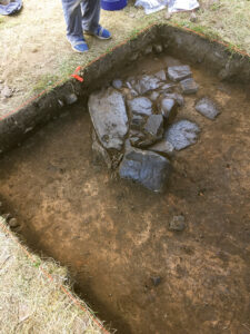 One of the excavation units at Fort Halifax recovered this masonry corner of a fort-related structure. Photo, Joe Baker