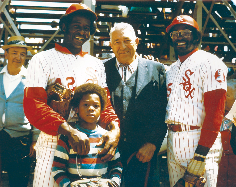 John Ogden, the Phillies scout who signed Dick Allen in 1960, stands between Hank and Dick Allen when the brothers were both playing for the Chicago White Sox, circa 1972–73. Courtesy of Richard Allen Jr.