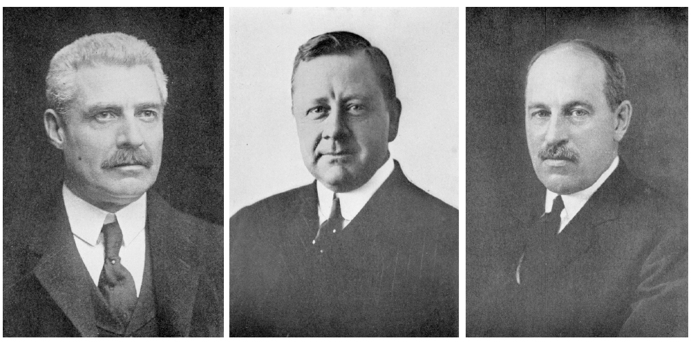 Pennsylvania Railroad officials, from left to right: Samuel Rea, president, 1913–25; Elisha Lee, vice president, 1924–33; and William Wallace Atterbury, president 1925–35. Collection of Dan Cupper