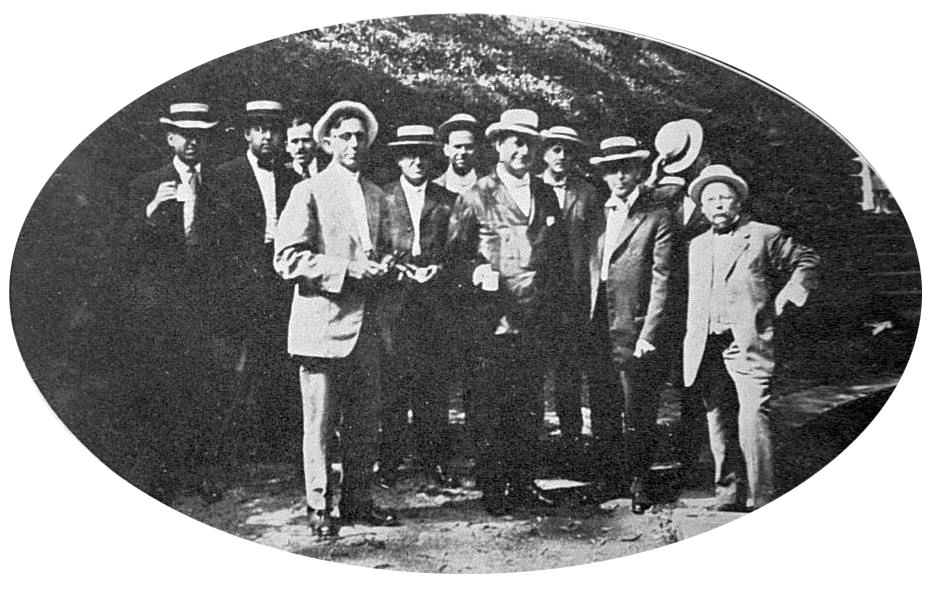 Orator, lawyer and politician William Jennings Bryan was one of the most popular lecturers on the Chautauqua circuit. Here the Lititz Chautauqua Committee greets Bryan, as he arrives in the borough to speak on July 25, 1914. Lititz Historical Foundation