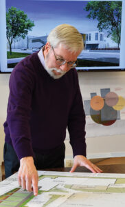 David Carmicheal reviews plans for the new State Archives building. Photo, Pennsylvania Historical & Museum Commission