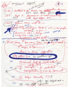 A page from State Police commissioner Paul Evanko’s field notes on the Flight 93 crash in 2001. Pennsylvania State Archives, RG-30.83