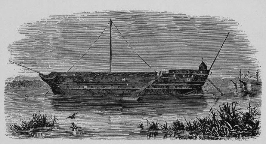 During the Revolutionary War, the teenaged Forten was held prisoner on the HMS Jersey after the privateer ship on which he was serving was captured by a British warship. From Edgar Stanton Maclay, A History of the United States Navy, from 1775 to 1893, vol. 1 (New York: D. Appleton, 1894)