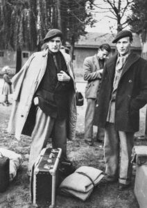 Adolfas and Jonas Mekas in Bremerhaven, Germany, awaiting their departure for the United States in 1949. Estate of Jonas Mekas