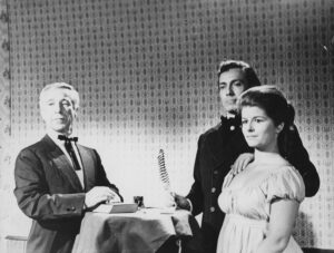 Hurd Hatfield and Flora Elkins, as Archy’s parents in the film, sign their marriage documents. Karl Bissinger Papers, University of Delaware Library