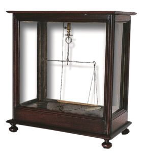 Among the original Priestley equipment on exhibit at the Joseph Priestley House is this balance scales that he used in his experiments. Photo, Pennsylvania Historical & Museum Commission