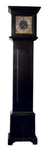 This John George Hoff Sr. clock, housed in a case built by the Brothers at Ephrata, circa 1770, is currently displayed in the Saron at Ephrata Cloister. The feet on the clock are held together with dovetail joints, an unusual feature for the Brothers but not exclusive to this product. Collection, Ephrata Cloister; photos, Pennsylvania Historical & Museum Commission