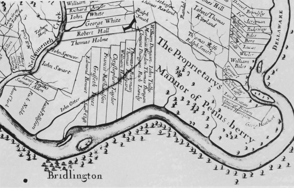 Pennsbury Manor, William Penn's country estate on the banks of the Delaware River, encompassed more than eight thousand acres when Thomas Holme surveyed the tract for his 1681 map of Bucks County. Pennsbury Manor