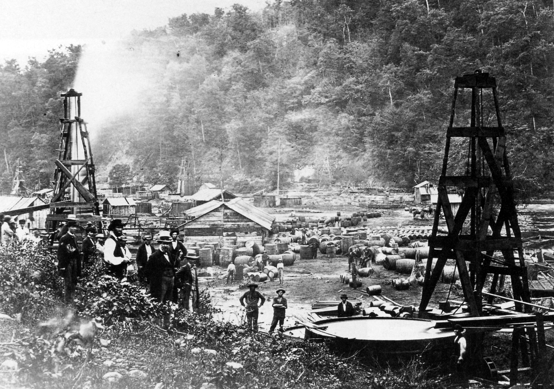 John A. Mather's best known lease view, the Phillips Well. John A. Mather Collection, Drake Well Museum