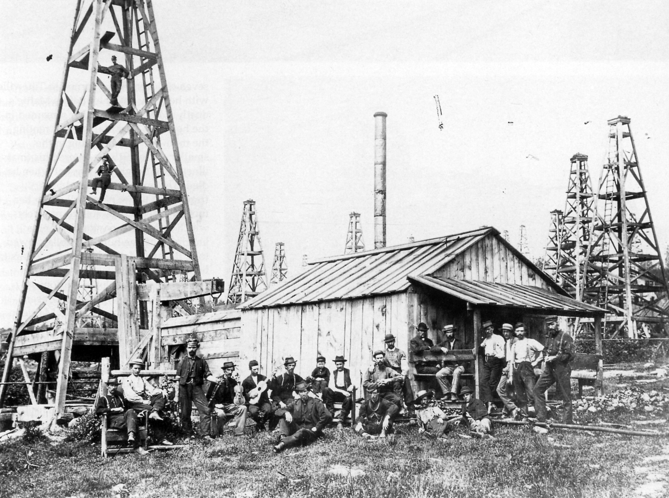 In 1864, Mather photographed the Herr Farm, an oil lease, and documented both the site and the workers. John A. Mather Collection, Drake Well Museum