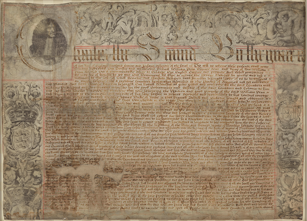 Page one of William Penn's 1681 Charter for Pennsylvania. Pennsylvania State Archives