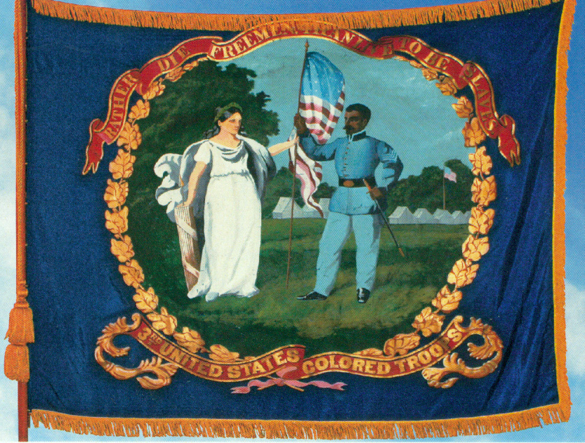 Bowser's regimental flag for the 3rd Regiment, USCT. Wikimedia Commons
