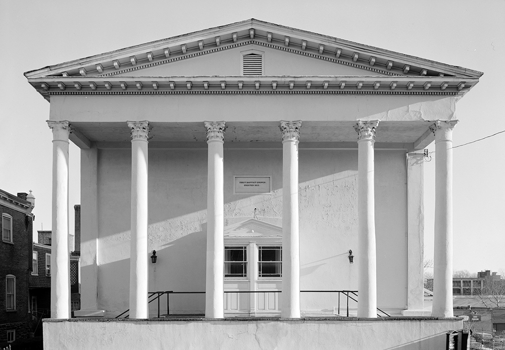 The First Baptist Church of Germantown in Philadelphia was documented and photographed by the Historic American Buildings Survey in the mid-20th century. Library of Congress, Prints and Photographs Division