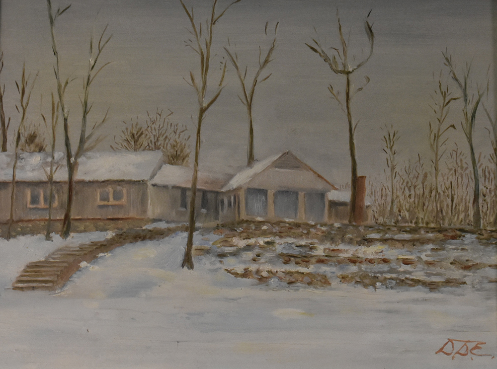 Ike also painted scenes from his daily life, such as this view of the buildings at Camp David in winter. Courtesy of the National Archives and Records Administration, Eisenhower Presidential Library, Abilene, Kansas