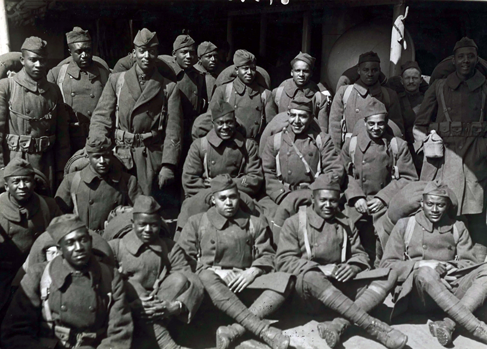 During World War I, more than 380,000 African Americans served in the Army, with 200,000 dispatched to Europe. Here, Black Philadelphians gather for a photograph aboard the Italian liner SS Giuseppe Verdi on the trip back to America, 1919. National Archives and Records Administration
