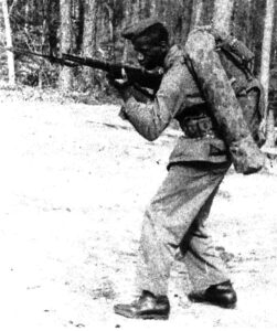 Thomas Mosley began training at Montford Point in 1944, earning a Sharpshooter Badge and selection as guidon bearer for the 365th Platoon. Eugene S. Mosley Collection