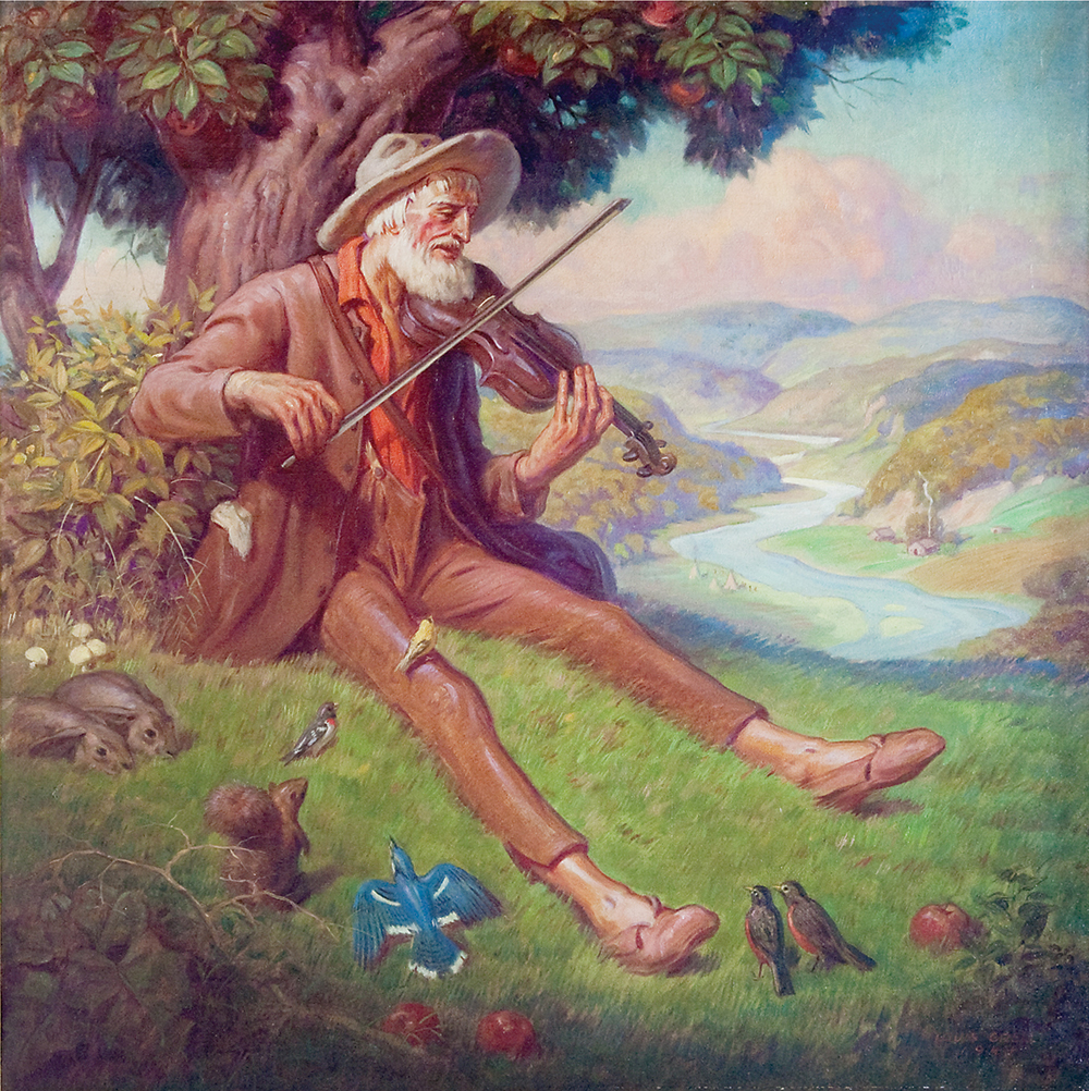 Chicago Tree Studio muralist and portrait artist Louis Grell (1887–1960) rendered his vision of Johnny Appleseed in this 1944 oil-on-canvas painting. Courtesy of Richard Grell