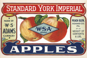 Crate label for WSA brand Standard York Imperial Apples, 1920s.