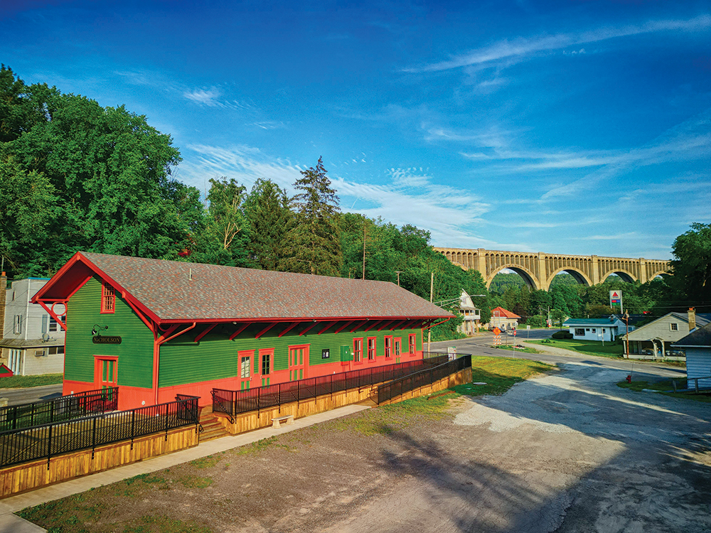 Rehabilitation work on the Nicholson Train Station included the preservation of original materials, a new roof, modern electrical service, and new accessible entrances. Nicholson Heritage Association