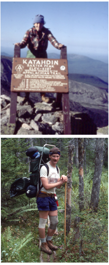 Above, In 1977 Karen Lutz hiked the entire Appalachian Trail from Georgia to the summit of Mount Katahdin in Maine. Below, Craig Dunn section hiked the entire AT, a week or two annually. Above, Courtesy of Karen Lutz; below, Courtesy of Cindy Adams Dunn