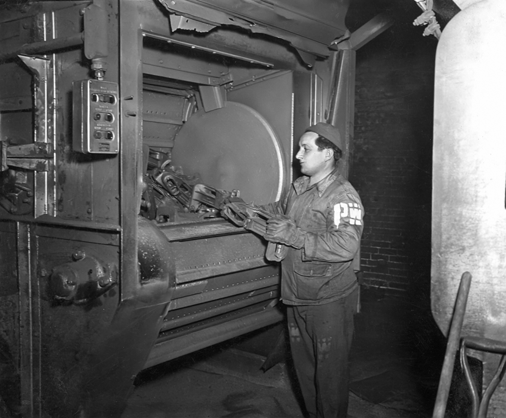 POWs at Camp Reynolds worked at nearby farms and industrial plants. Here, a prisoner operates machinery at the Meadville Iron Works. ACW Production