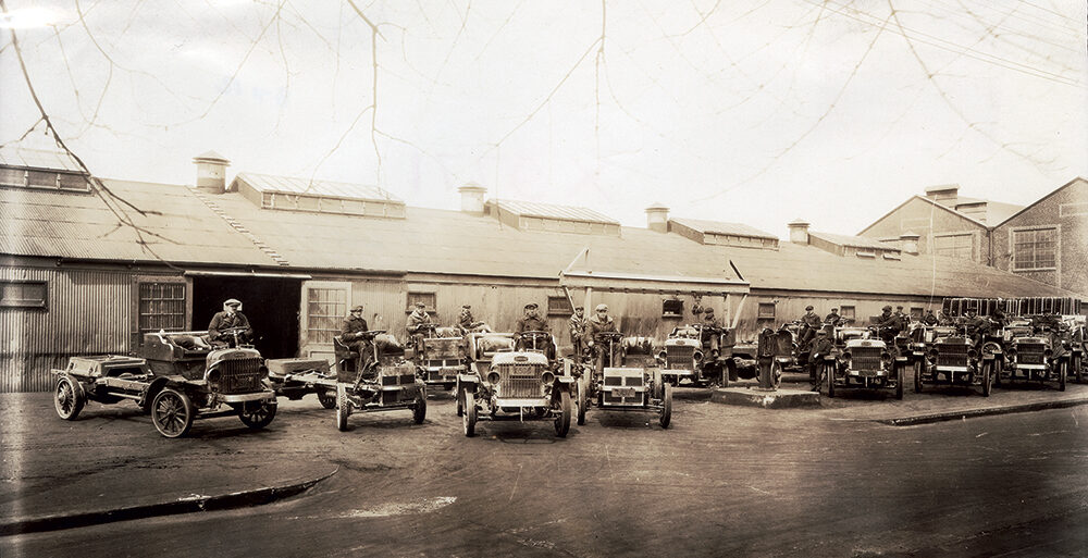 These Autocar trucks, manufactured in 1923, were taken on road tests at the Autocar factory in Ardmore before the driver’s cab and final coat of paint was applied. Pennsylvania State Archives, MG-19