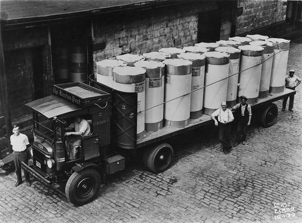 A 20-ton load of paper being hauled by an 8-ton, 6-cylinder Autocar Model SHST in 1930. Pennsylvania State Archives, MG-19